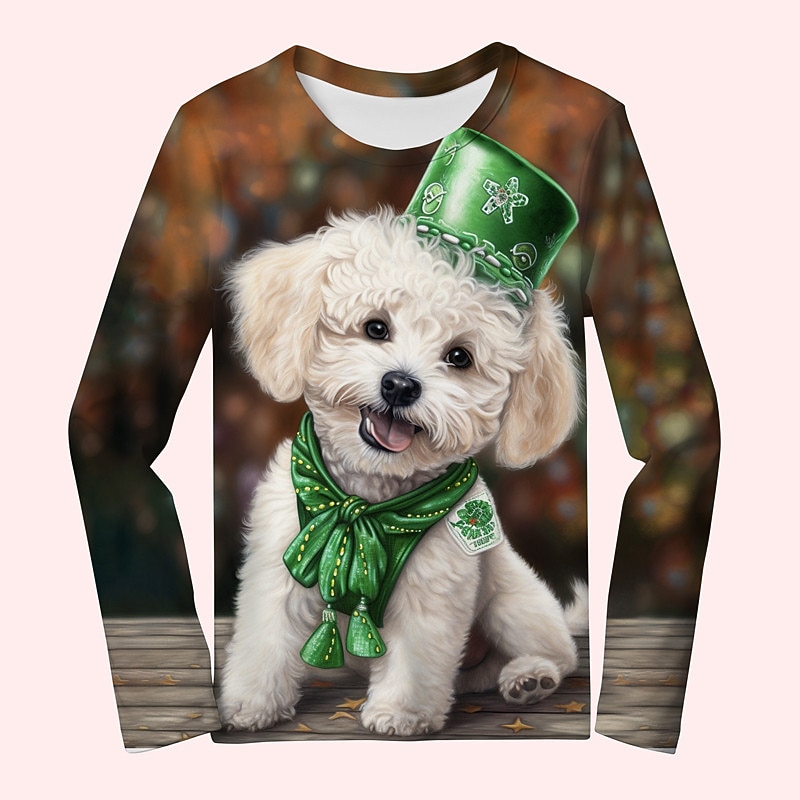 St. Patrick Girls' 3D Dog Tee Shirt Long Sleeve 3D Print Spring Fall Active Fashion Cute Polyester Kids 3-12 Years Crew Neck Outdoor Casual Daily Regular Fit2