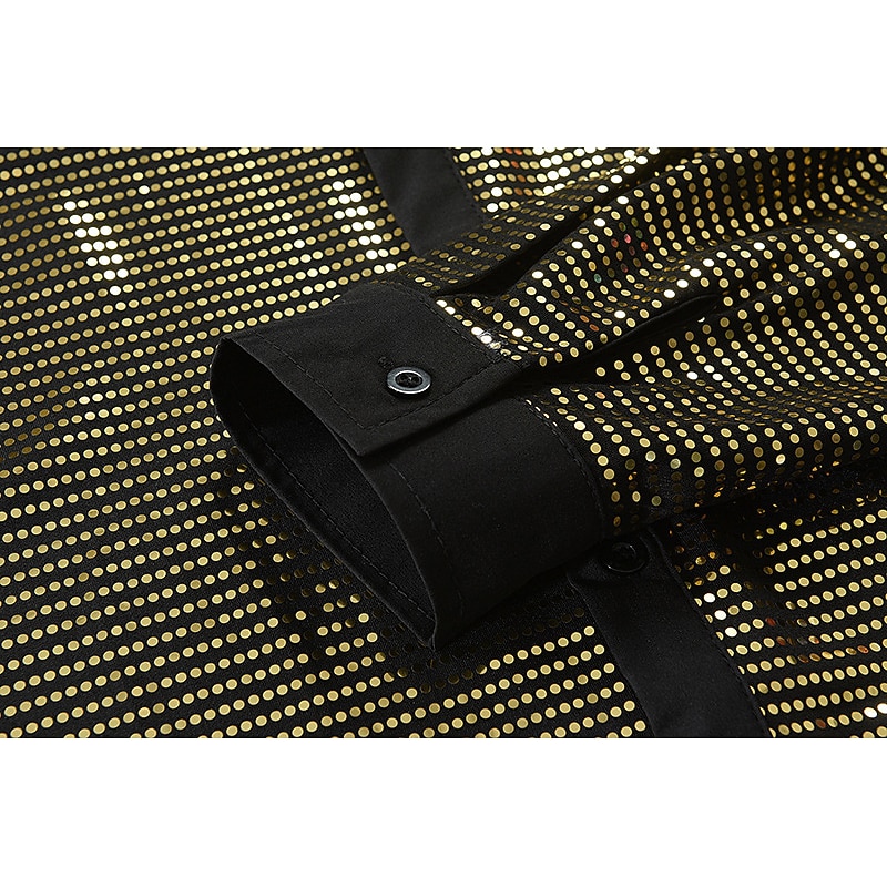 Retro Vintage 1980s Shiny Metallic Shirt Disco Sequins Turndown Fancy Dress Men's Carnival Costume Carnival Performance Club Pride Parade Adults' Shirt All Seasons4