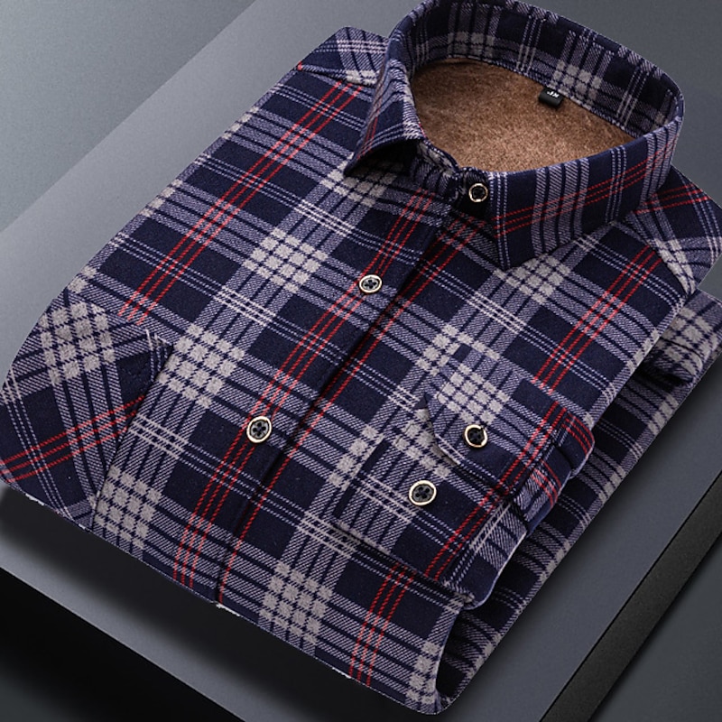 Men's Dress Shirt Plaid Shirt Collared Shirt Fleece Shirt Button Up Shirt Plaid Wedding Outdoor A B C D Long Sleeve Turndown Winter Clothing Apparel4