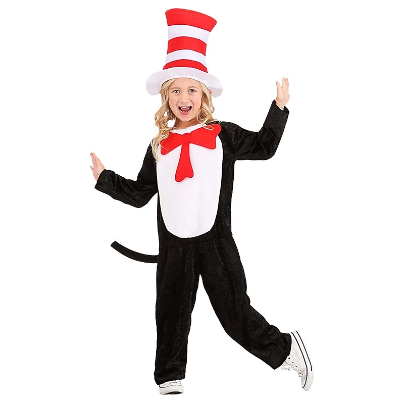 The Cat in the Hat Cat Cosplay Costume Boys Girls' Movie Cosplay Anime girls Boys Halloween Masquerade Leotard / Onesie Dress Hat3