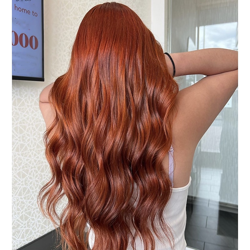 Remy Human Hair 13x4 Lace Front Wig Free Part Brazilian Hair Body Wave Orange Wig 150% Density with Baby Hair  Pre-Plucked For wigs for black women Long Human Hair Lace Wig2