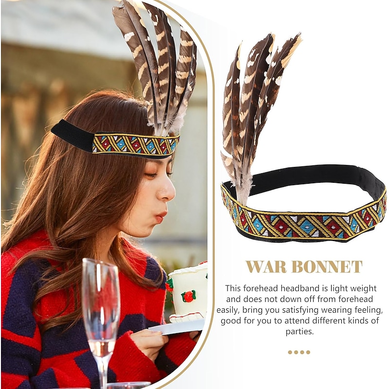 CARNIVAL African Drum Headwear Indian Headband Pheasant Tail Headwear Handmade Christmas Supplies Jewelry Birthday Props