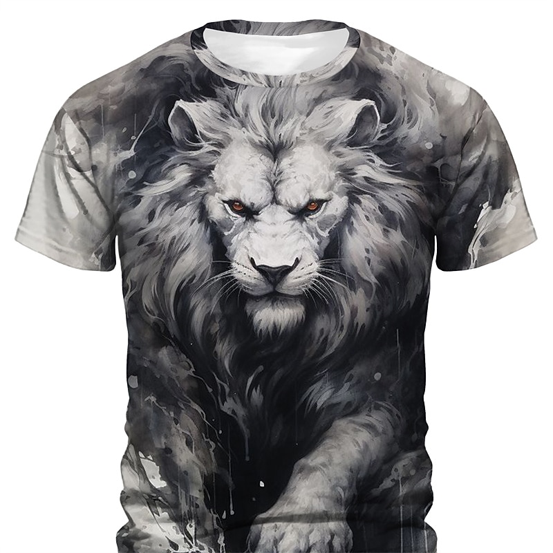 Men's Graphic Animal Lion T Shirt Short Sleeve T shirt 3D Print Crew Neck Shirt Daily Designer Retro Vintage Sports Outdoor Holiday Going out Pink Blue Green Spring & Summer Clothing Apparel S M L XL
