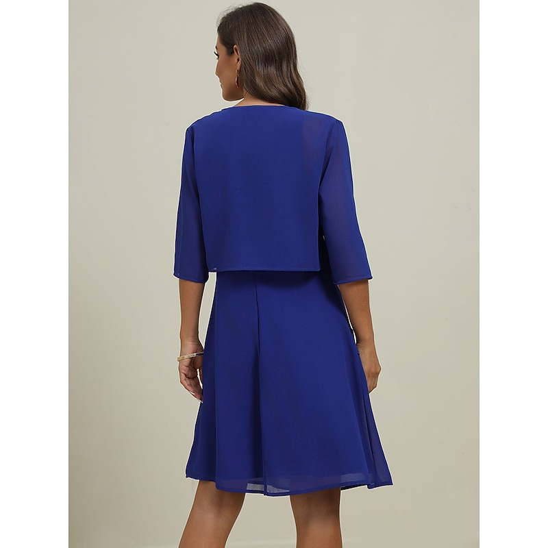 Women's Wedding Guest Cocktail Dress Elegant Dress Set Work Chiffon Dress Office Fashion Ruffle Patchwork Mini Dress Crew Neck Half Sleeve Plain Summer Spring4