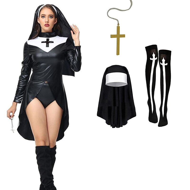 Nurse Nun Halloween Cosplay Costume Headpiece Socks / Long Stockings Outfits Cosplay Adults' Women's Halloween Masquerade Performance Party Halloween Easy Halloween Costumes Dress Up - Main Image