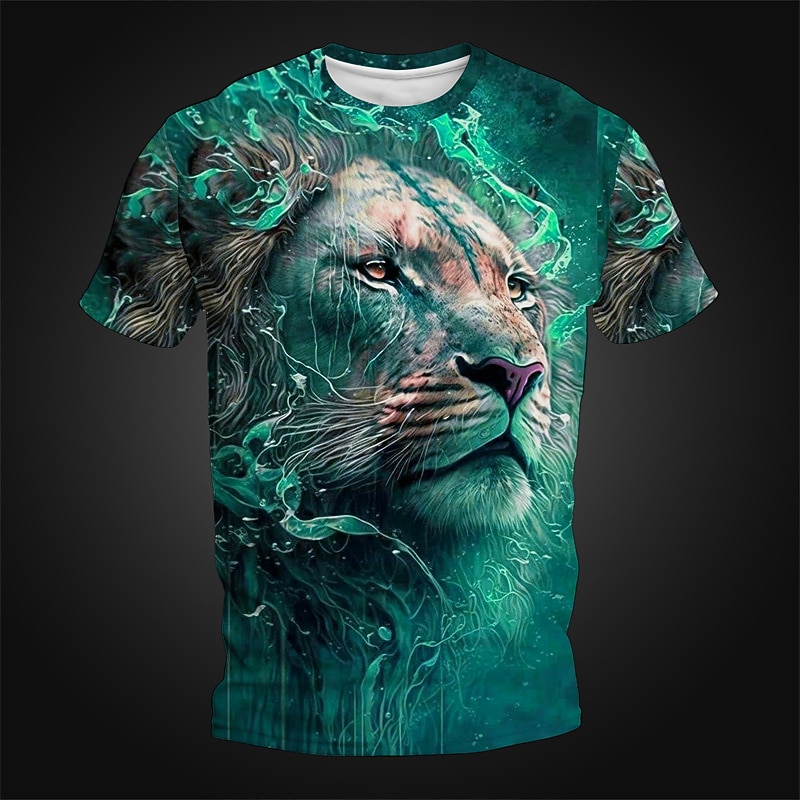Men's Graphic Animal Lion T Shirt Short Sleeve T shirt 3D Print Crew Neck Shirt Daily Designer Retro Vintage Sports Outdoor Holiday Going out Blue Red Green Spring & Summer Clothing Apparel S M L XL3