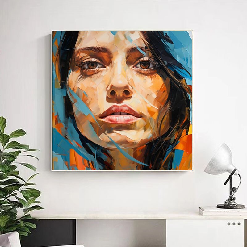 Colorful Girl Face Canvas Wall Art Hand-painted Woman Portrait Canvas Wall Decor Abstract Girl Face Painting Canvas Room Decor Home Decor No Frame3