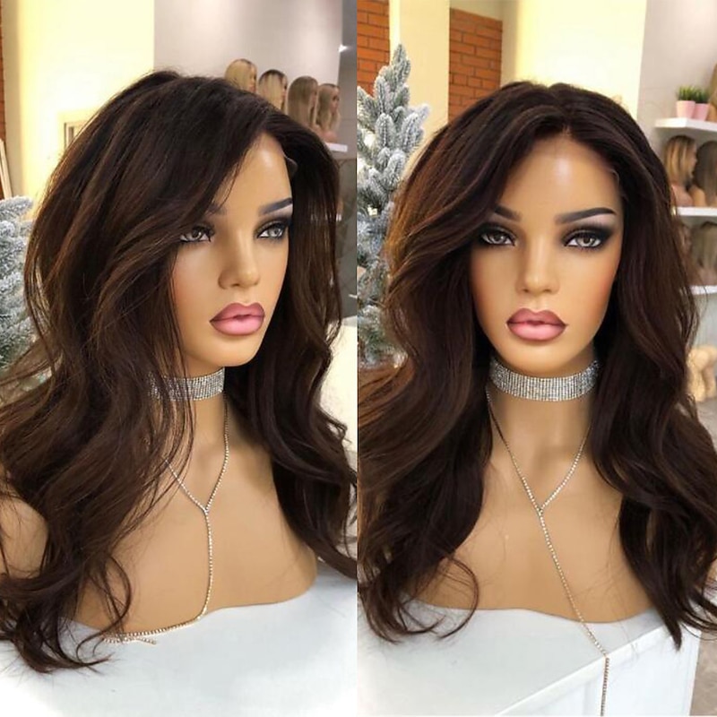 Remy Human Hair 13x4 Lace Front Wig Free Part Brazilian Hair Wavy Multi-color Wig 130% 150% Density with Baby Hair Ombre Hair  Pre-Plucked For Women Long Human Hair Lace Wig2
