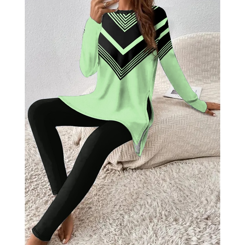 Women's Pajama Set Loungewear Round Neck Long Sleeve Casual Sports Daily Pants Sets Pants Trousers Striped Print Outdoor White Pink Blue Spring & Fall Regular Fit4