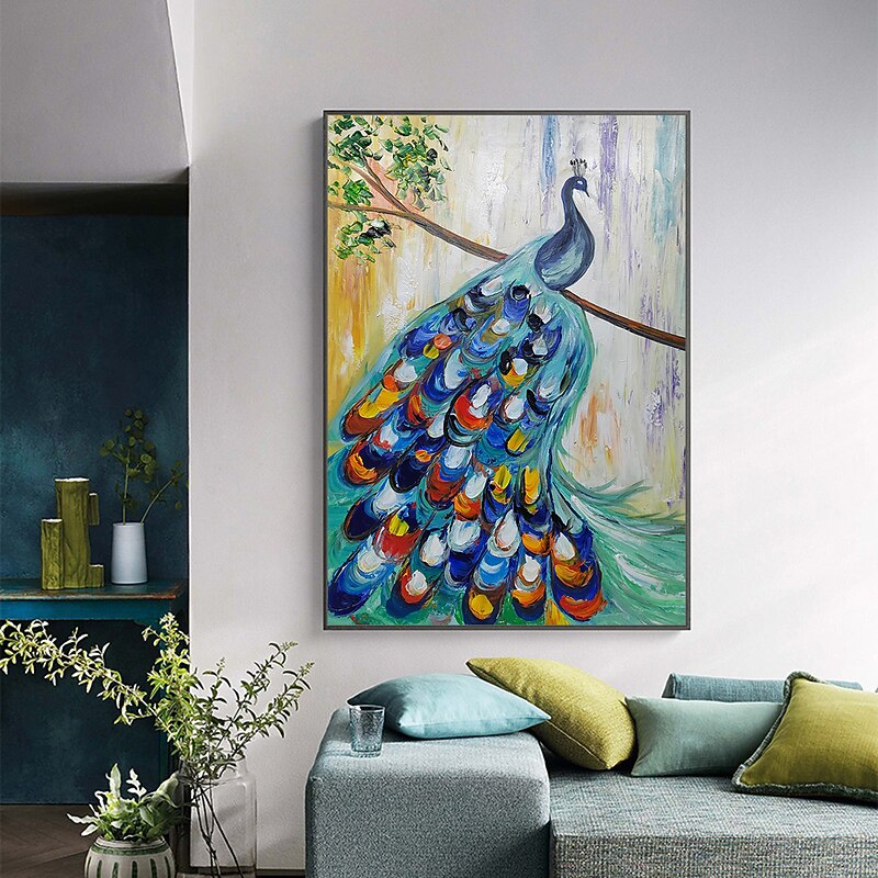 Mintura Handmade Abstract Animal Peacock Oil Paintings On Canvas Wall Art Decoration Modern Picture For Home Decor Rolled Frameless Unstretched Painting2
