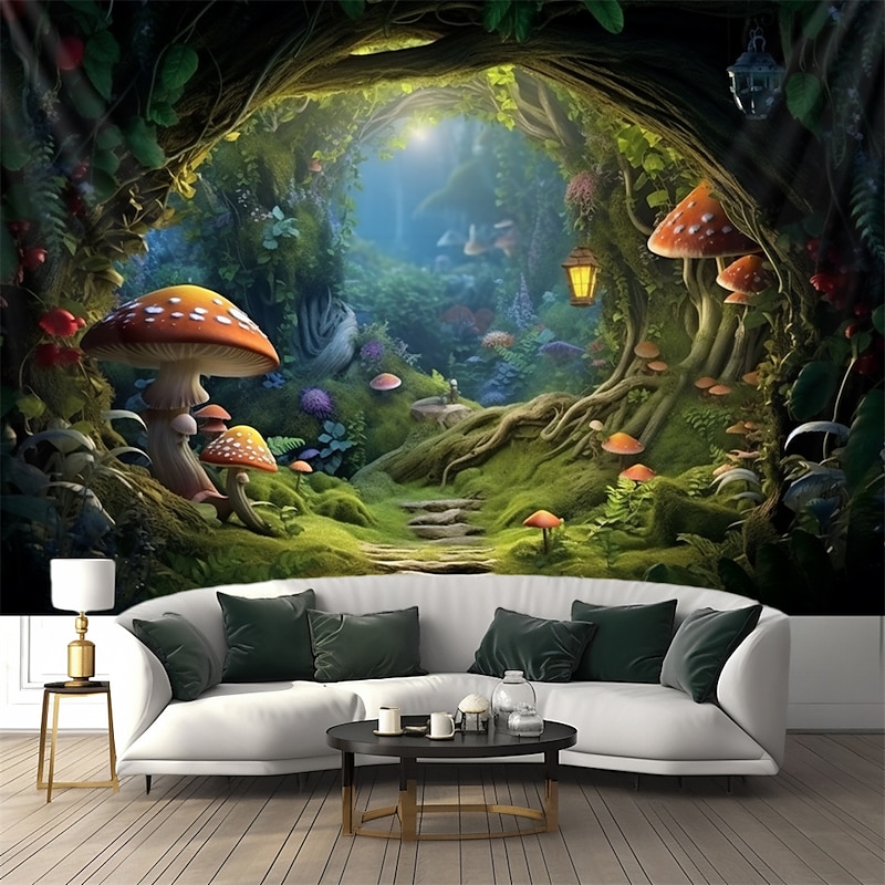 Trippy Mushroom Cave Hanging Tapestry Wall Art Large Tapestry Mural Decor Photograph Backdrop Blanket Curtain Home Bedroom Living Room Decoration4