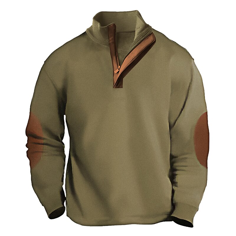 Men's T Shirt Corduroy Shirt Tee Top Long Sleeve Shirt Long Sleeve Quarter Zip Spring &  Fall Color Block Fashion Designer Basic Patchwork Vacation Street Going out Blue khaki Army Green Top Tee for