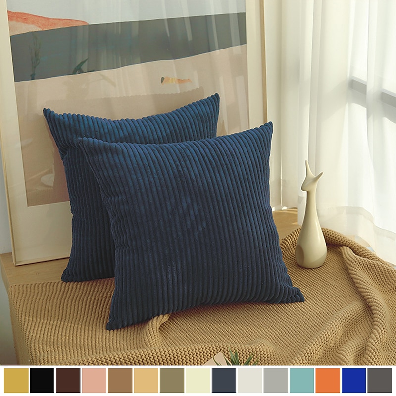 Decorative Toss Pillows 1pc Plain Corduroy Simple Corn Strip Pillow Cover Pure Color Plush Pillow Multi-color Sofa Hugging Pillow Case Pink Blue Sage Green Purple Yellow3