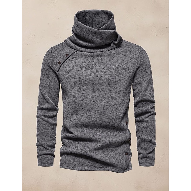 Men's T Shirt Tee Top Long Sleeve Shirt Long Sleeve Turtleneck Spring &  Fall Plain Fashion Designer Basic Buttons Vacation Street Going out Gray Top Tee for Men