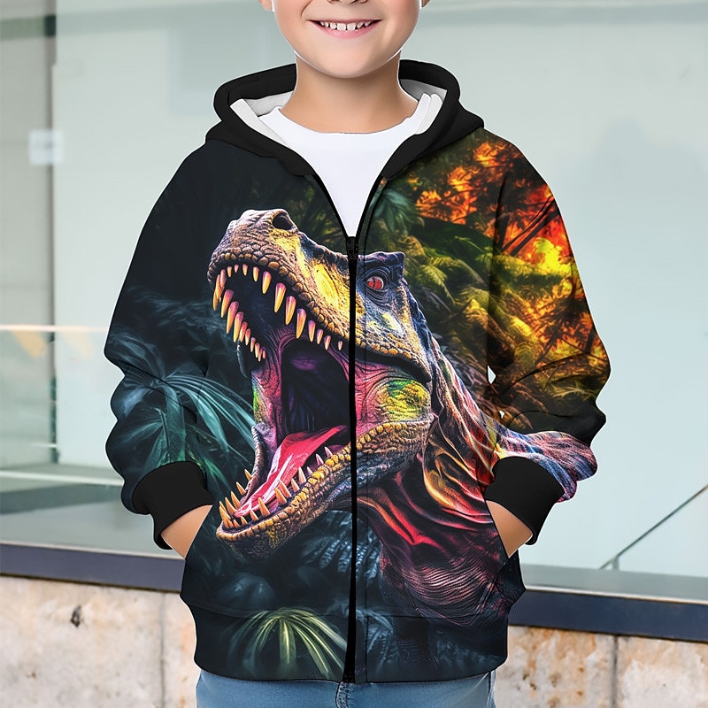 Boys 3D Dinosaur Hoodie Coat Outerwear Long Sleeve Fall Winter Active Streetwear Cool Kids 3-12 Years Zip Street Daily Regular Fit4