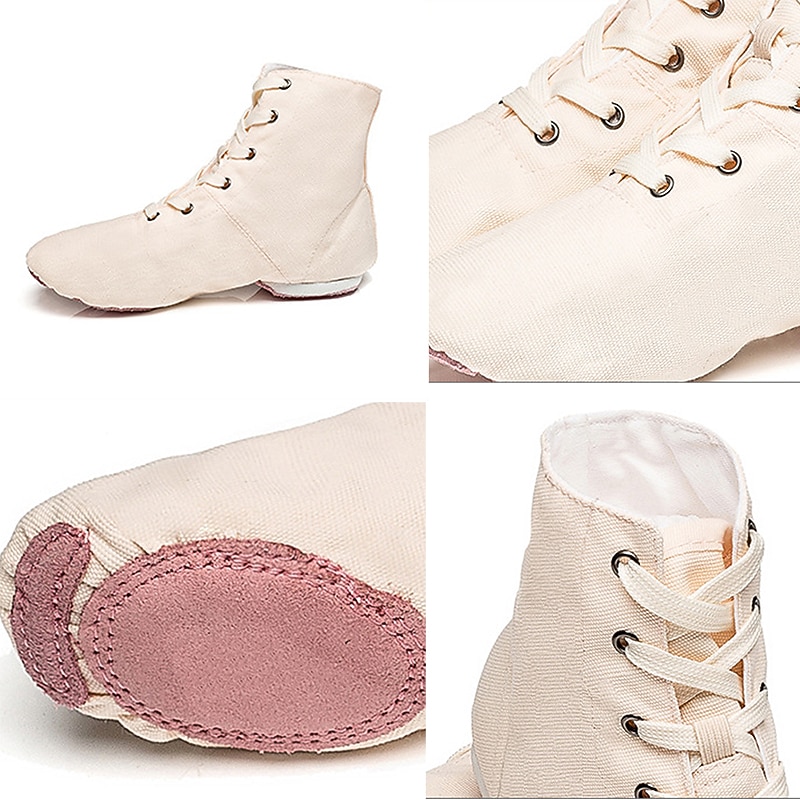 Women's Children's Soft Sole Dance Shoes, Lace-Up Canvas Ankle Boots, Lightweight and Flexible for Jazz, Ballet and Performance2