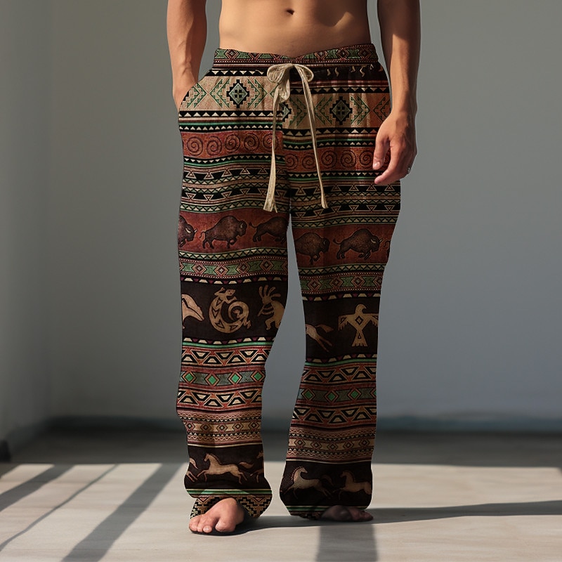 Western Bandana Print Vintage Men's 3D Print Pants Trousers Outdoor Street Going out Polyester Yellow Red Blue S M L Mid Waist Elasticity Pants2