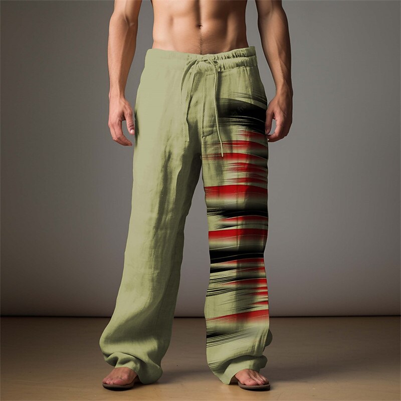 Men's Color Block Linen Pants Pants Trousers Baggy Pants Mid Waist Vintage Outdoor Daily Wear Streetwear Fall & Winter Blue Green Gray