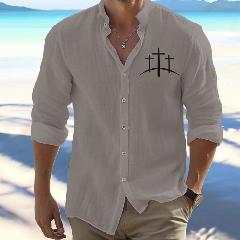 Men's Shirt Beach Shirt Button Up Shirt Letter Outdoor Vacation Black White Pink Orange Long Sleeve Standing Collar Spring &  Fall Clothing Apparel Print4