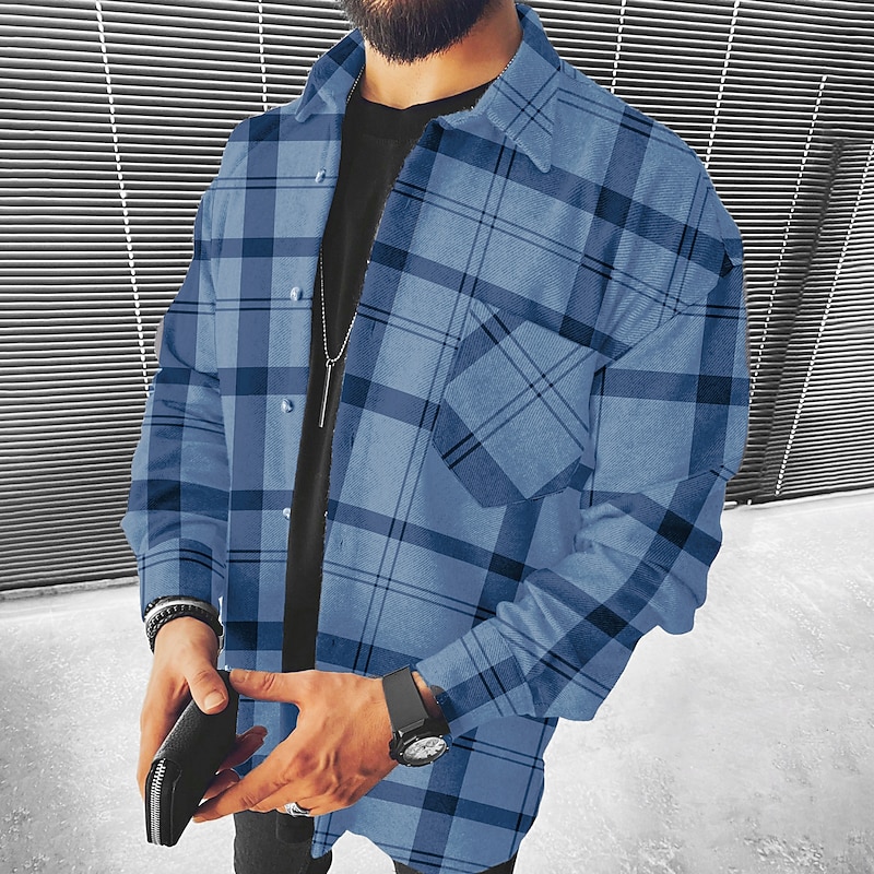 Men's Flannel Shirt Shirt Jacket Overshirt Tartan Street Daily Brown Dark Gray Long Sleeve Turndown Spring &  Fall Clothing Apparel Button-Down2