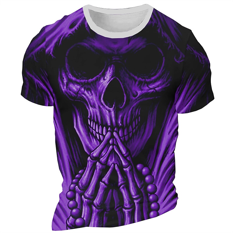 Men's Graphic Grim Reaper Skeleton Gothic T Shirt Short Sleeve T shirt 3D Print Crew Neck Shirt Daily Designer Retro Vintage Sports Outdoor Holiday Going out Blue Red Purple Spring & Summer Clothing4