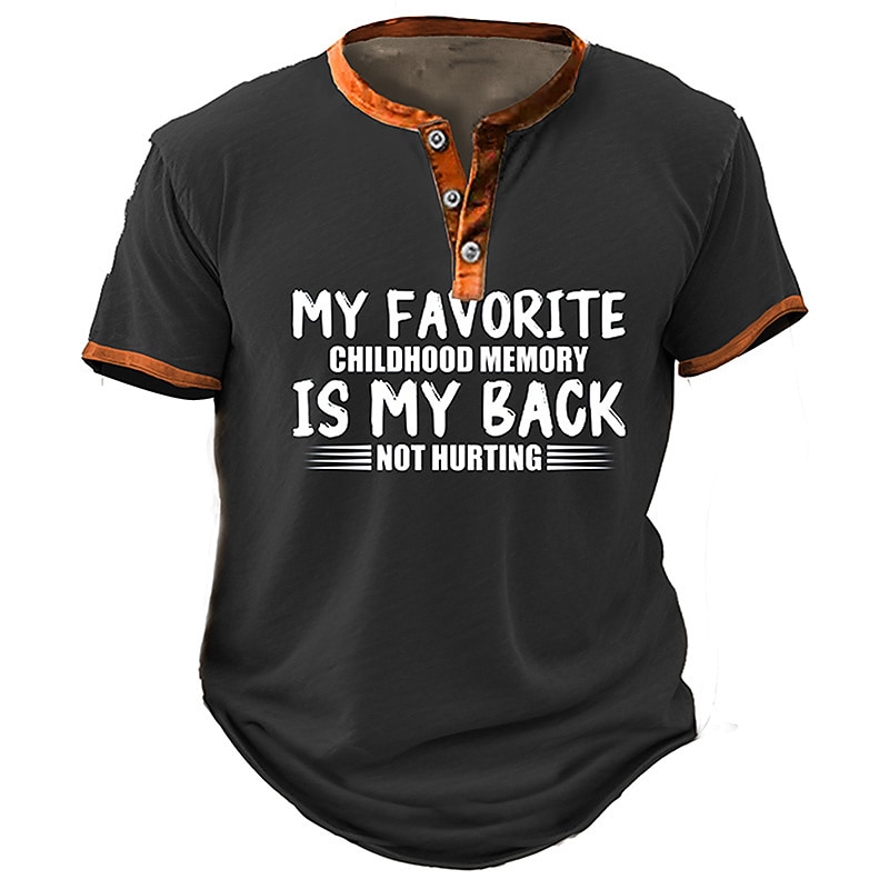 Men's Graphic Letter T shirt Henley Shirt Short Sleeve 3D Print Fashion Retro Vintage Classic Sports Outdoor Holiday Going out Spring & Summer Black Khaki Army Green Dark Blue Henley Henley T-Shirt3