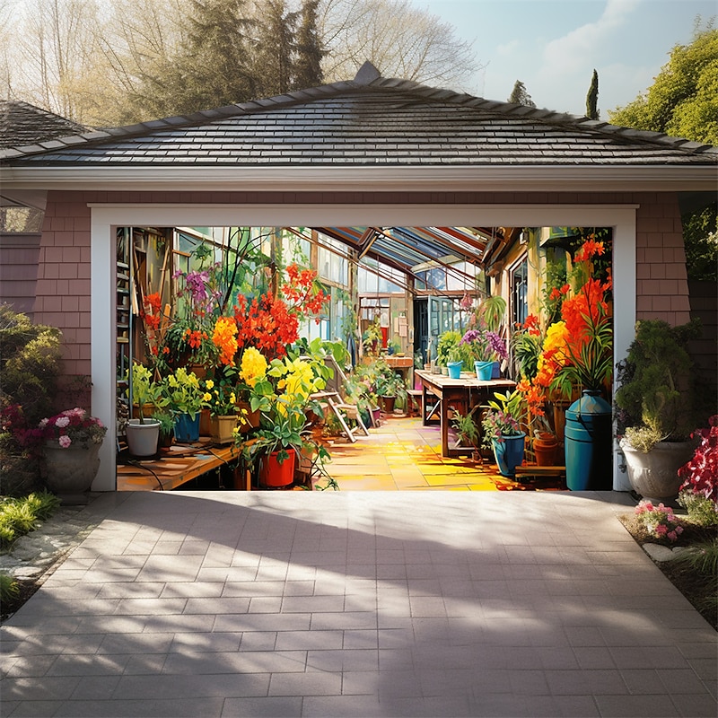 Flower Garden Outdoor Garage Door Cover Banner Beautiful Large Backdrop Decoration for Outdoor Garage Door Home Wall Decorations Event Party Parade