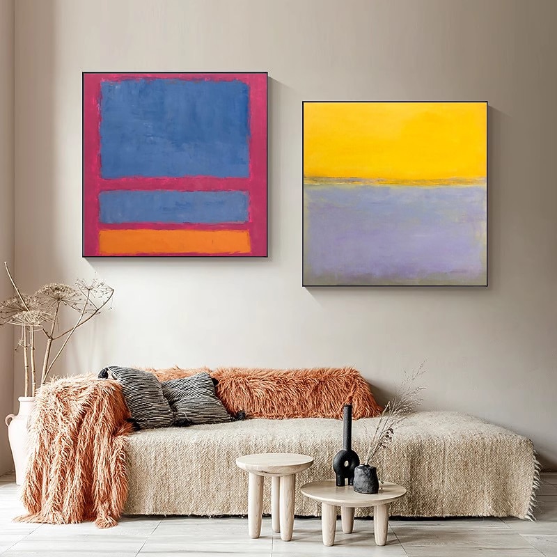 Mark Rothko Original Abstract Fine Art Hand-painted Yellow Paintings On Canvas Purple Modern Acrylic Rothko Style Painting Wall Decor for Living Room No Frame