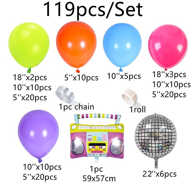 80s and 90s Theme Balloon Chain Set Arch Disco 4D Radio Balloon Retro Party Decoration4