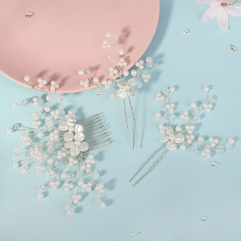 Hair Combs Headpiece Imitation Pearl Alloy Wedding Cocktail Elegant Luxury With Faux Pearl Pure Color Headpiece Headwear4