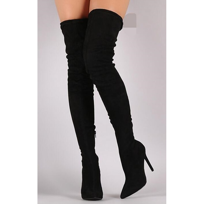 Black Women's Thigh-High Boots with Stiletto Heels for Elegant and Fashionable Wear3