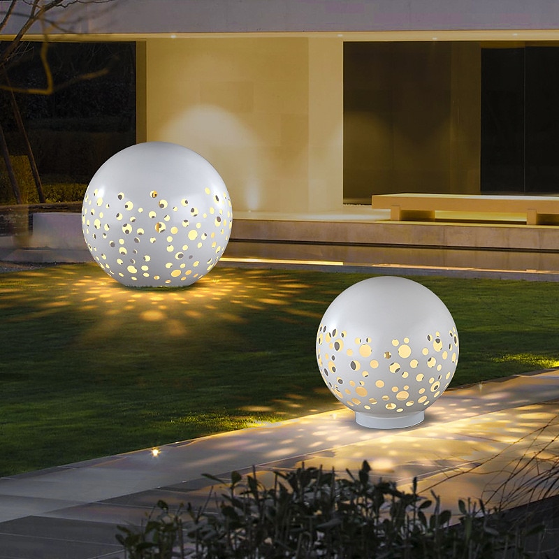 Waterproof Round Metal Hollow White Modern Outdoor Lanterns Lawn Lamp 110-240V2