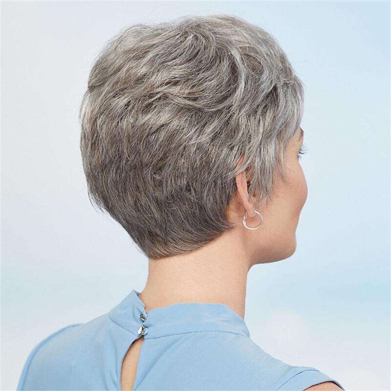 Synthetic Wig Curly With Bangs Machine Made Wig Short A1 Synthetic Hair Women's Soft Fashion Easy to Carry Silver Gray2