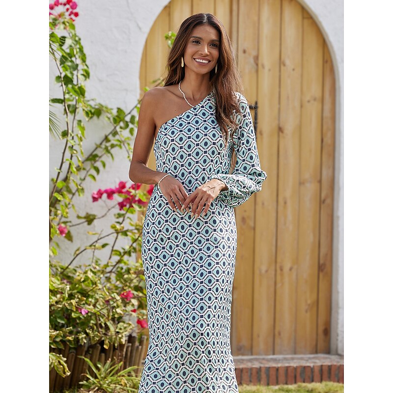 Geometric One Shoulder Maxi Dress4