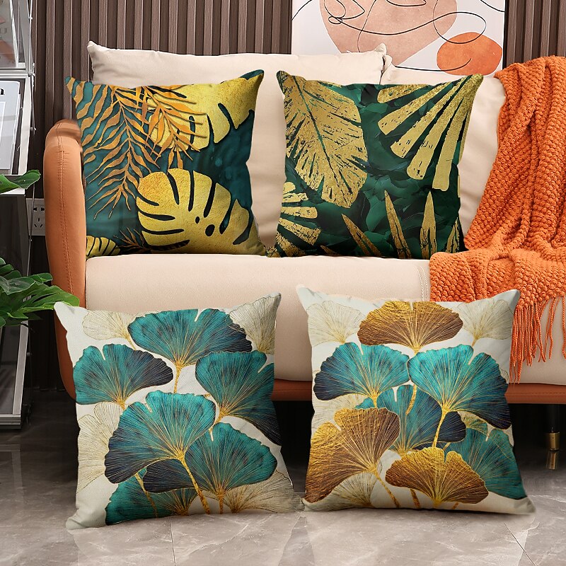 Ginkgo Decorative Toss Pillows Cover 4PCS Soft Square Cushion Case Pillowcase for Bedroom Livingroom Sofa Couch Chair Open Branches and Loose Leaves3