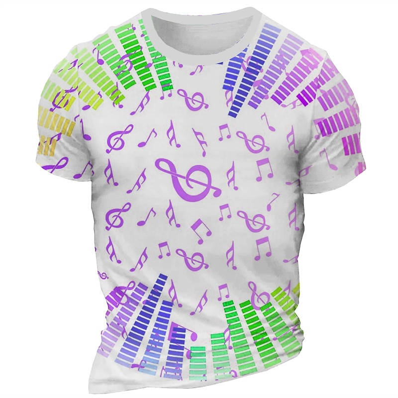 Music Festival Men's Graphic Musical Notes T Shirt Short Sleeve T shirt 3D Print Crew Neck Shirt Daily Designer Retro Vintage Carnival Sports Outdoor Holiday Black White Navy Blue Spring & Summer3