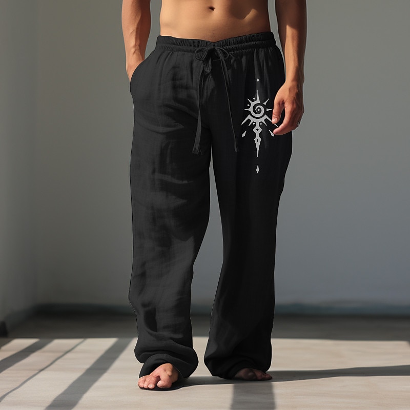 Men's Graphic Tribal Pants Trousers Mid Waist Casual Vacation Daily Wear Going out Spring Fall Black White Green4