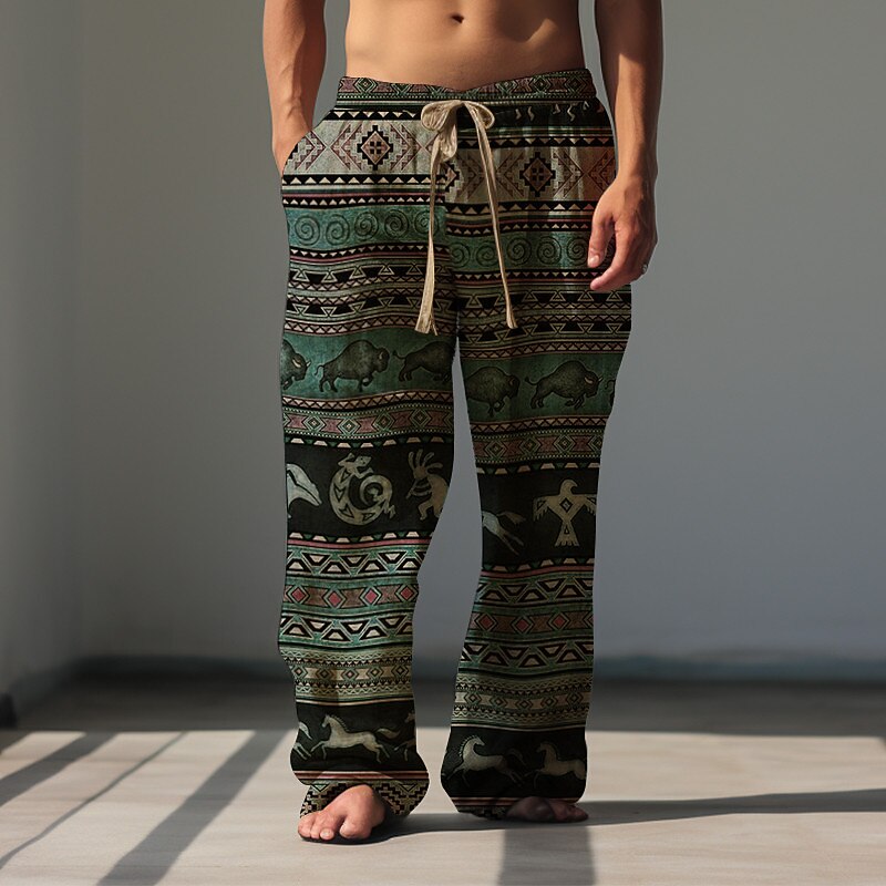 Western Bandana Print Vintage Men's 3D Print Pants Trousers Outdoor Street Going out Polyester Yellow Red Blue S M L Mid Waist Elasticity Pants3