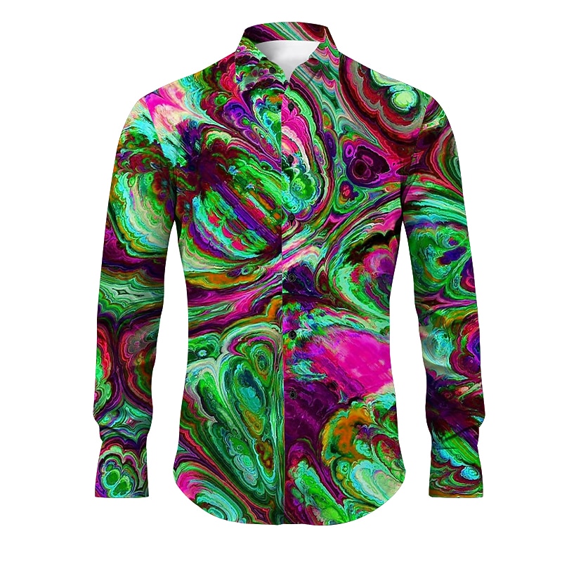 Men's Optical Illusion Geometric Pattern Shirt Button Up Shirt Long Sleeve Abstract Daily Wear Going out Spring & Summer Turndown Print Button-Down Yellow Red Blue Green Gray3