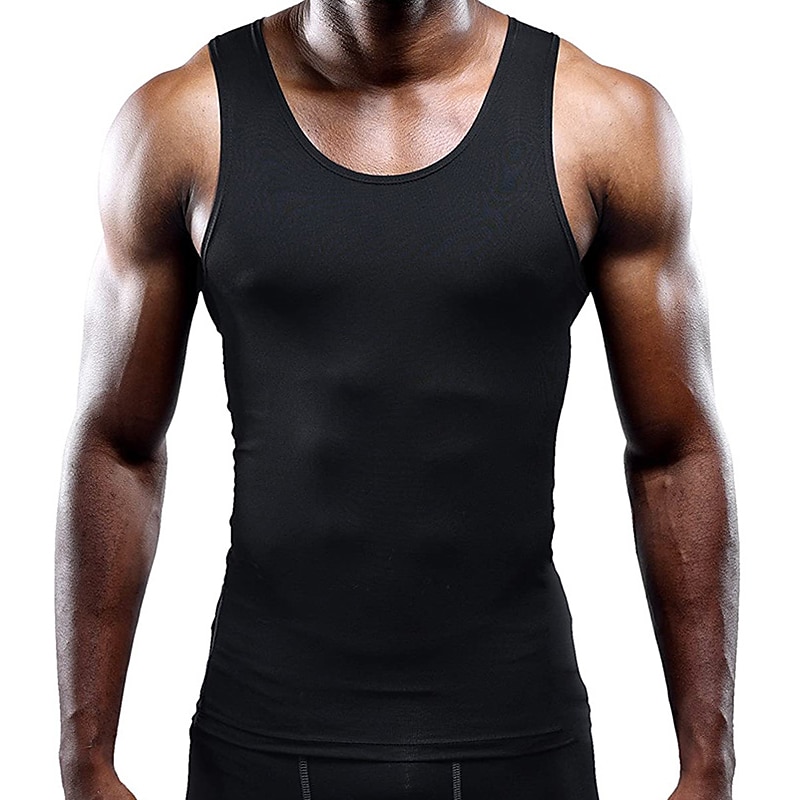 Men's Gym Shirt Compression Tank Fitness Tank Men Tops Crew Neck Sleeveless Sports & Outdoor Vacation Going out Casual Daily Gym Quick dry Breathable Soft Plain Black White Activewear Fashion Sport