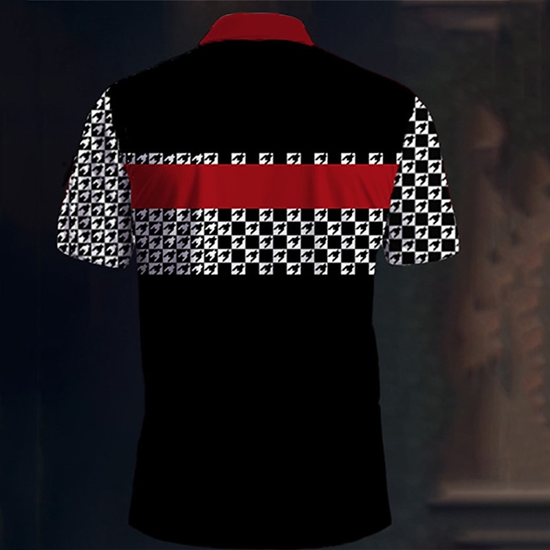 Men's Houndstooth Polo Shirts Golf Shirt Short Sleeve Polo Shirts Collared Shirts Business Casual WorkWear Formal Wear Festival Wear Buttons 3D Print Spring & Summer Yellow Red Blue4