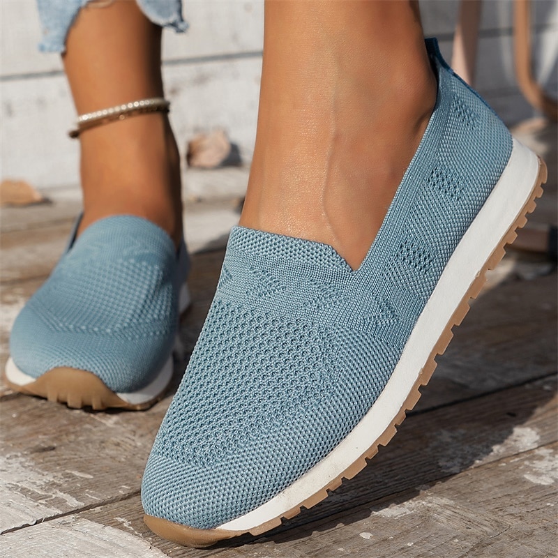 Women's Sneakers Slip-Ons Comfort Shoes Daily Flat Heel Round Toe Fashion Casual Comfort Walking Tissage Volant Loafer Black Dark Blue Beige3