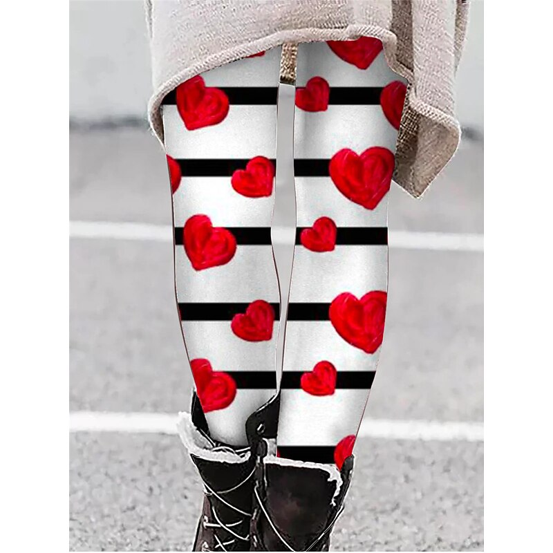 Women's Leggings Active Fashion Ankle-Length High Waist Heart Print High Cut Outdoor Comfortable Breathable Stretchy Vacation Valentine's Day Wine Black White Pink Spring Regular Fit