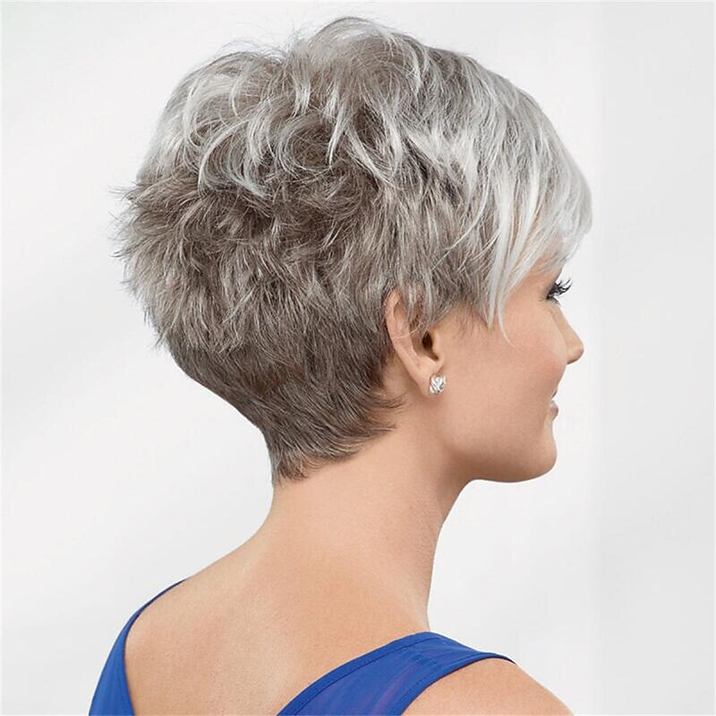 Synthetic Wig Curly Pixie Cut Machine Made Wig Short A1 Synthetic Hair Women's Soft Fashion Easy to Carry Silver Gray2