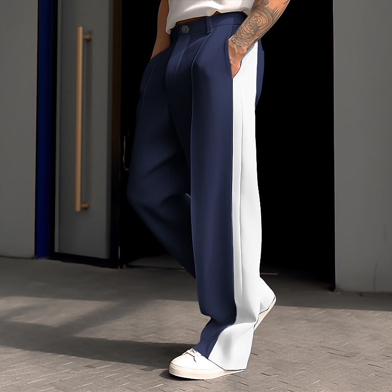 Men's Dress Pants Trousers Suit Pants Patchwork Front Pocket Straight Leg Color Block Comfort Business Daily Holiday Fashion Chic & Modern Black White2