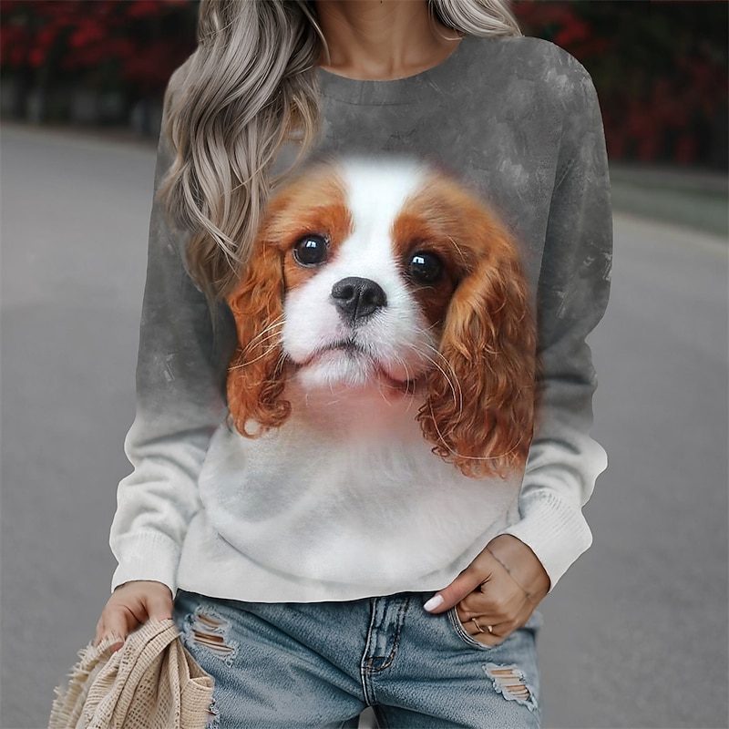 Women's Sweatshirt Pullover Dog Casual Sports Print Sportswear Funny Round Neck Long Sleeve Top Micro-elastic Fall & Winter Comfrt Breathable Soft Fabric3