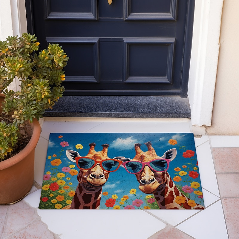 Colorful Giraffe Doormat Floor Mats Washable Rugs Kitchen Mat Non-Slip Oil Proof Rug Indoor Outdoor Mat Bedroom Decor Bathroom Mat Entrance Rug2