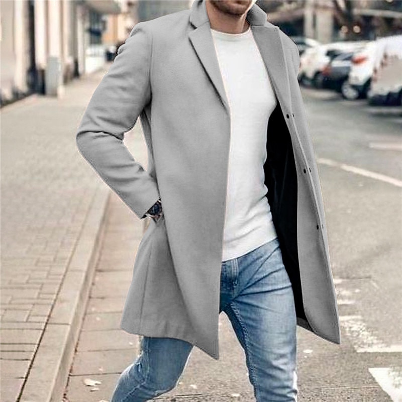 Men's Graphic Prints Winter Coat Overcoat Coat Warm Comfortable Breathable Fashion Streetwear Business Work Wear to work Going out Pocket Print Fall & Winter Turndown Long Sleeve Black khaki Dark Blue