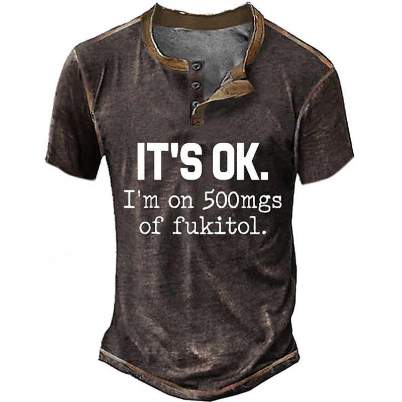 Men's Graphic Letter T Shirt Henley Shirt Short Sleeve 3D Print Fashion Retro Vintage Classic Sports Outdoor Holiday Going out Spring & Summer Black Army Green Dark Blue Coffee Henley Henley T-Shirt2