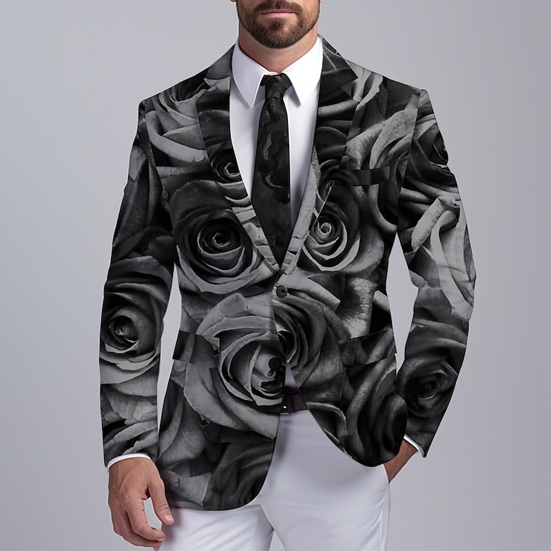 Men's Rose Long Sleeve Turndown Business Work Wear to work Going out Buttons Print Multi Pocket4
